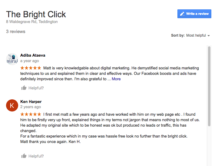 The Bright Click Google reviews
